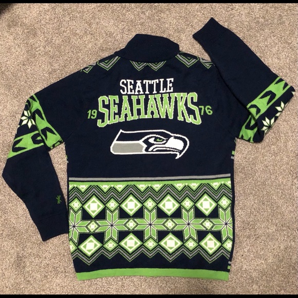 Seattle Seahawks Ugly Christmas Sweater Zip Up - Picture 2 of 4